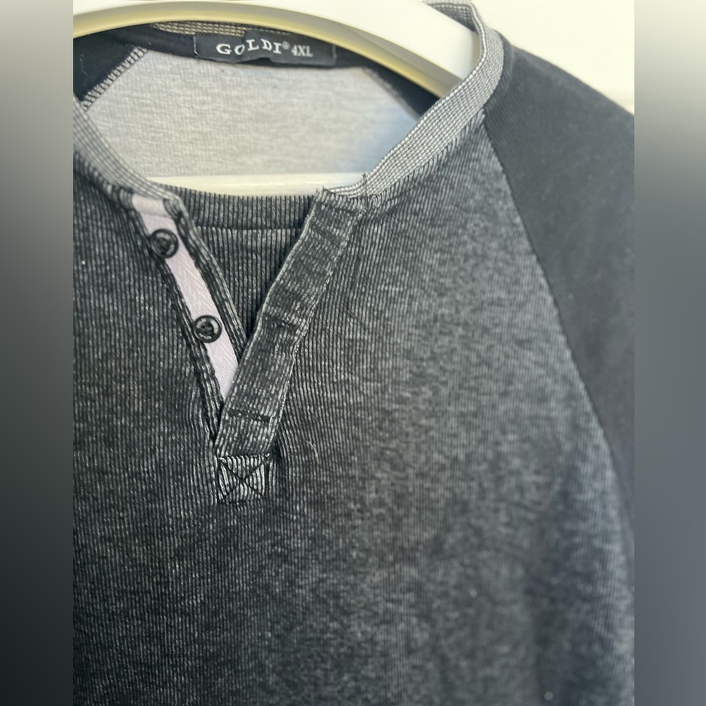 Gray Men's Casual Long Sleeve Shirt Thermal Slim Fit Raglan Shirts XL - Picture 3 of 8